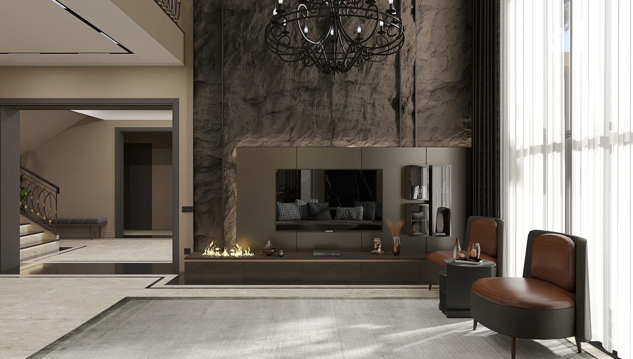 Дом в Тереке - неоклассика - 1 этаж / ТВ-зона 3